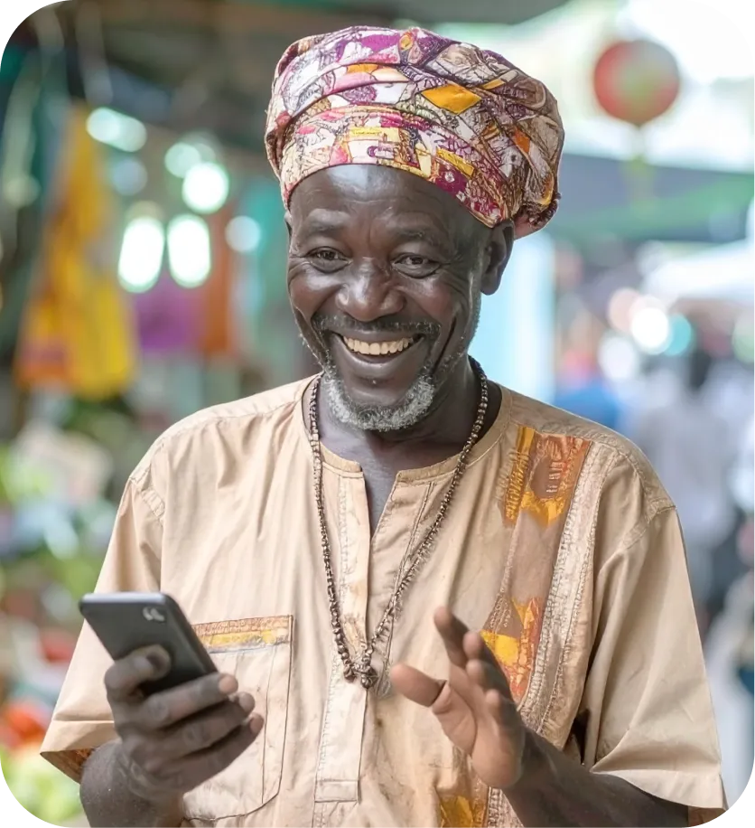 African man checking account balance on a mobile phone