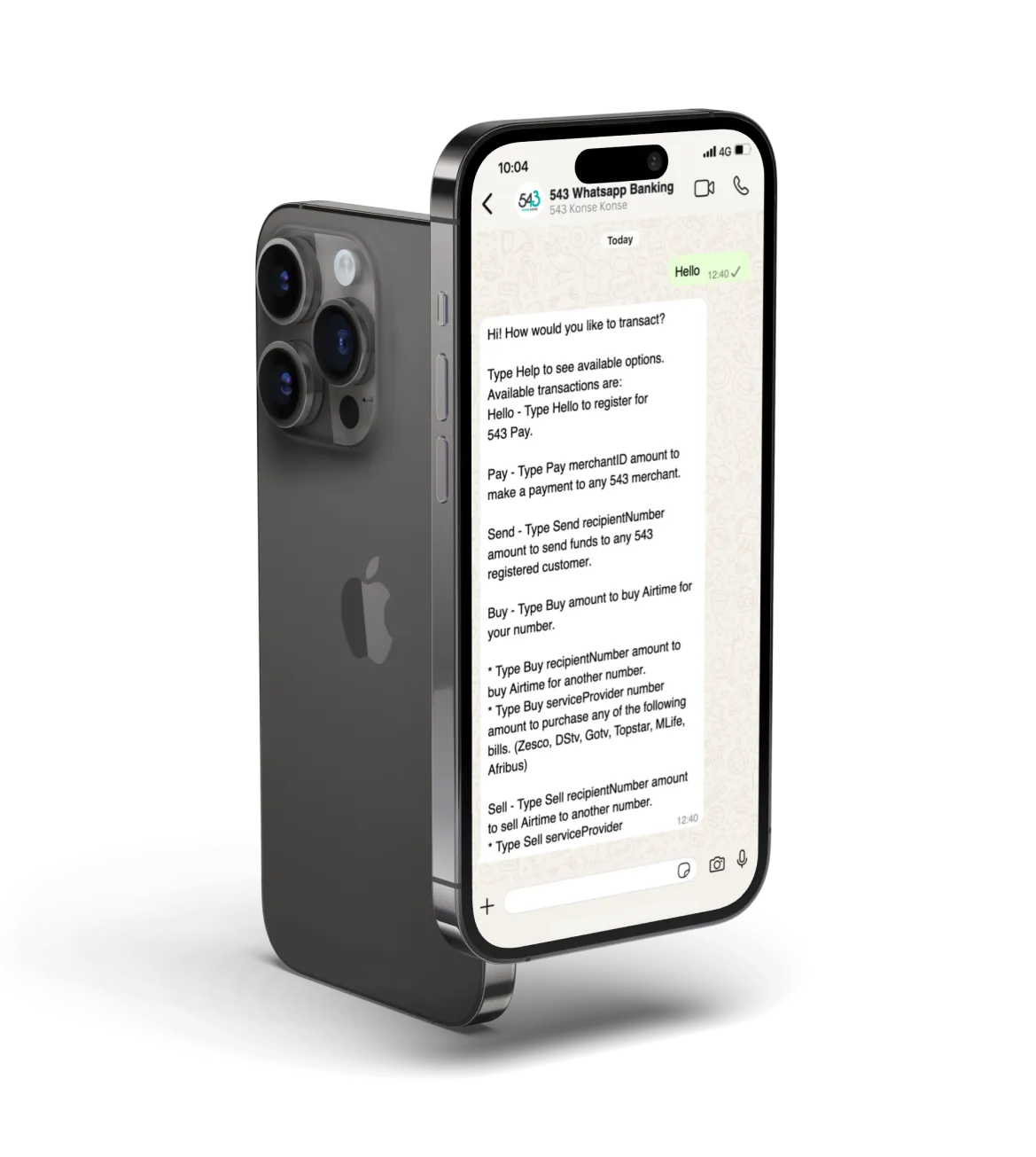 Smartphone showing WhatsApp banking interface powered by cGrate